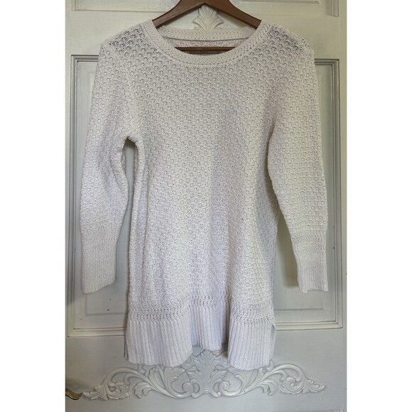 LOFT Women’s White Sweater Tunic Size Small | 100% Mercerized Cotton | - Picture 2 of 4